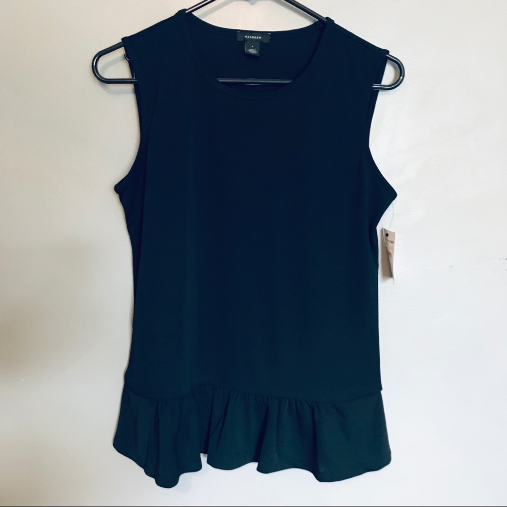NWOT Halogen black peplum sleeveless top